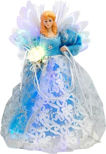 Lighted Fiber Optic Angel Christmas Tree Topper - 12" - Blue and White - Picture 1 of 6