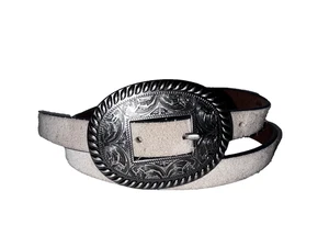 LUCKY BRAND Sz M Western Buckle Beige Suede Skinny Belt Cowgirl Western Festival - Picture 1 of 6