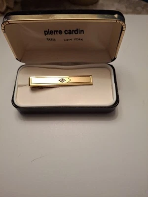 Vintage PIERRE CARDIN 2 1/8" Tie Clip Goldtone Real Diamond - Image 1 of 4