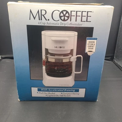 Mr. Coffee 4 杯自动滴水 1993 年咖啡机 BL5 开箱白色咖啡壶 — 第 1/4 张图片