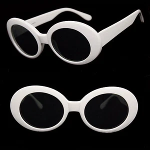 Gafas de sol retro audaz ovalado mod marco grueso blanco lentes oscuras UV400 - Imagen 1 de 4
