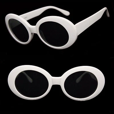 Gafas de sol retro audaces ovaladas mod blancas marco grueso lentes oscuras UV400 Foto 1 de 4