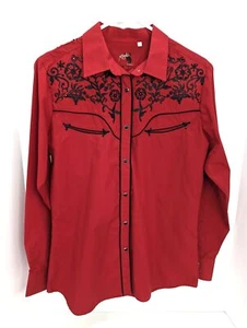 Rodeo Clothing Co Women Red Embellished Pearl Button Long Sleeve Shirt Size L - Picture 1 of 9