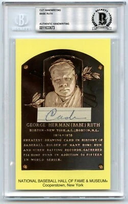 Babe Ruth "Cash" Signed Cut Handwriting HOF Plaque BAS Beckett BGS - Image 1 of 3