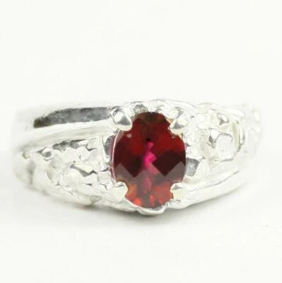 925 Sterling Silver Men's Nugget Ring, Crimson Fire Topaz, SR368 - Image 1 of 4