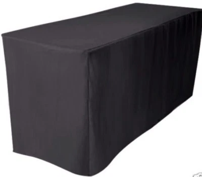 8' ft. Fitted Polyester Table Cover Wedding Banquet Event Tablecloth  BLACK - Image 1 of 2