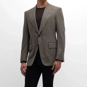 Banana Republic Beige & Black Check Sport Coat Size 42 L Cotton Made in Italy - Picture 1 of 16