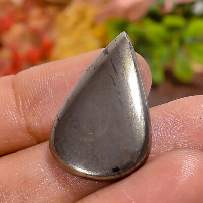 28 Ct. Natural Pear Pyrite Spiritual Cabochon Loose Gemstone 27X17X3 mm - Image 1 of 4
