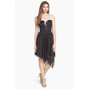 NWT Hailey by Adrianna Papell Black/Gold Polka Fit Flare Faux Leather Dress Sz 6 - Picture 1 of 12