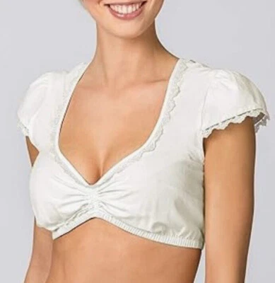 Dirndlbluse Gr 42 44 Stockerpoint Bluse B-1040  weiß Stockerpoint Herzausschnitt - Bild 1 von 4