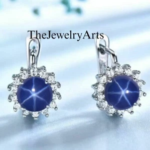 Earrings Star Blue Silver Dainty Women Stud Star Sapphire Earrings 925 Sterling - Picture 1 of 2