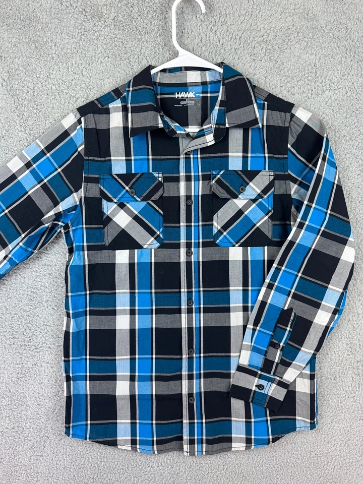 Camisa Tony Hawk Para Hombres Meduim Azul Cuadros Western Manga Larga Abotonada Preppy Foto 1 de 4