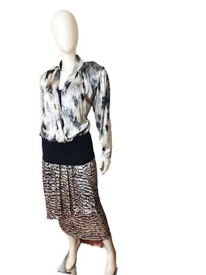 DONNA MORGAN Vintage Black/Beige Abstract Print Drop Waist Midi Dress-11/12 - Image 1 of 4