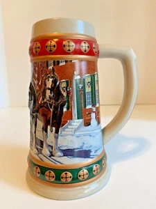 1993 Budweiser Holiday Beer Stein Hometown Holiday Anheuser-Busch Clydesdales - Picture 1 of 6