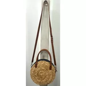NWOT 15Z/TALBOTS Straw/Denim Round Shoulder Handbag RETIRED - Picture 1 of 7