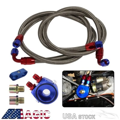 Adaptador sándwich filtro enfriador de aceite AN8 + Kit de accesorios de línea de aceite de acero inoxidable  Foto 1 de 4