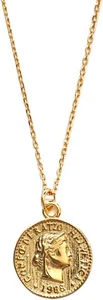 Carved Coin Pendant Necklace for Women Girls 925 Sterling Silver Simple Round... - Picture 1 of 12