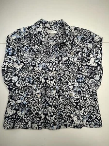 Christopher & Banks Womens Jacket sz L Blue White Floral Button Front Pockets - Picture 1 of 11