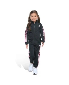 Adidas Little Girls Essential Tricot, 2-Piece Set - Black with Pink - SZ 5 - Picture 1 of 7