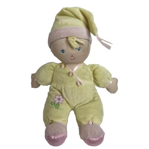 Kids Preferred Baby Doll Plush Yellow Pink Hat Flowers Lovey Toy Satin Trim 12" - Picture 1 of 10