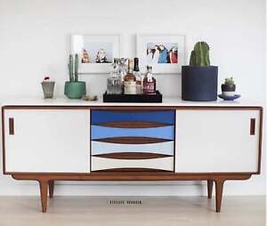 Mid Century Modern Shades of Blue CREDENZA / Sideboard / Media Stand