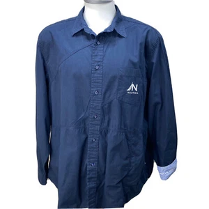 Nautica Mens Size 2XL Shirt Navy Blue Solid Classic-Fit Button-Front Solid S8 - Picture 1 of 12