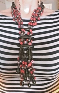 VTG Multi Strands Semi Precious Stones Long Statement Necklace - Picture 1 of 10