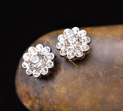  14mm Silver Rhinestone Crystal Handmade Flower Leathercraft Handbag Concho 10X - Image 1 of 4