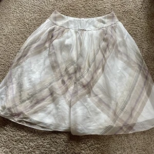 Vintage 90’s Pure Silk Plaid Midi Skirt White Brown Organza Full Talbots Size 14 - Picture 1 of 3