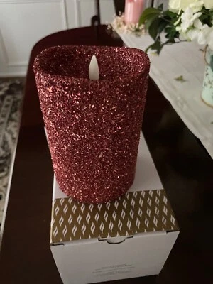 Luminara Vela Pilar Sin Llama Rojo Brillo Cuentas 5" x 3.5" con Control Remoto "NUEVO" Foto 1 de 2