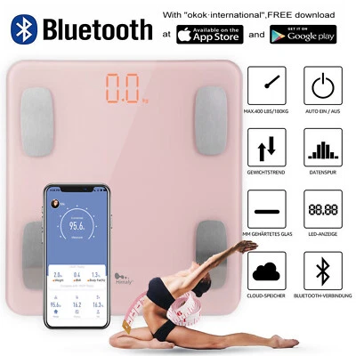 Personenwaage Körperwaage Körperfettwaage Bluetooth mit APP Digitalwaage 180kg - Bild 1 von 4