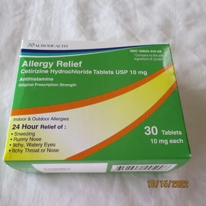 AUROHEALTH Allergy Relief Tablets 24 Hour Relief 30 Tablets 10 mg EXP 12/2025 - Picture 1 of 3