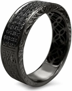 2Ct Round Lab-Created Black Diamond Wedding Half Band Ring 14K Black Gold Plated - Picture 1 of 9