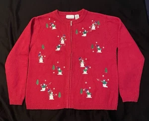 Ugly Christmas Sweater Womens Small Red With Snowman Full Zip Grandma Core Charm - Bild 1 von 14