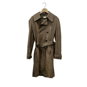 Gene JUNE leather trench coat ladies M damage details overall faded front back - Picture 1 of 8