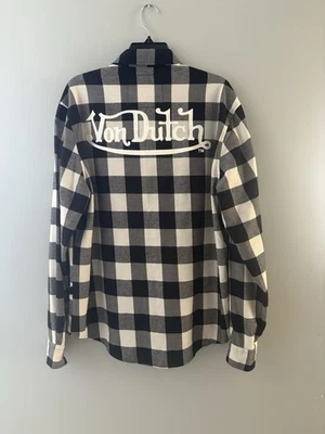 Von Dutch Spellout Flannel Shirt Size XL Black White Plaid Utilty - Image 1 of 4