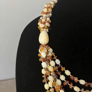 Sajen Cream Agate Quartz Stone and Amber Multi-strand Necklace, Unsigned - Picture 1 of 5