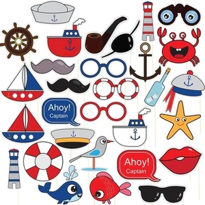 30 Pack Nautical Photo Booth Prop, Pre-Assembled Party Supplies, Assorted Design - Picture 1 of 5