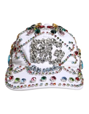 Auténtica gorra de béisbol para hombre Dolce & Gabbana blanca multicolor con adornos de cristal Foto 1 de 4
