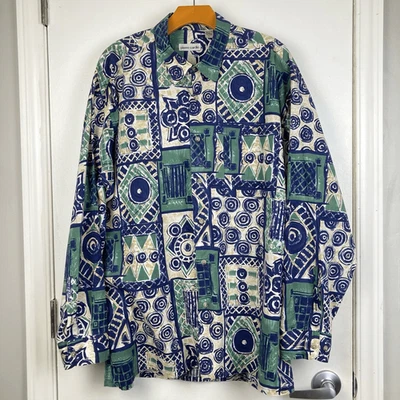 Vintage 90s Pierre Cardin Men’s Geometric Psychedelic Retro Long Sleeve Shirt XL - Image 1 of 4