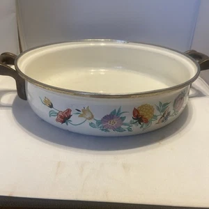 Vintage ASTA 1981 Enamelware Cookware Floral Pan Brass Handles - Picture 1 of 12