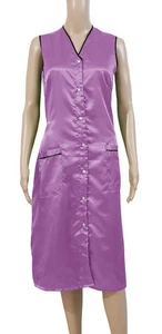 Frauen Satin Kittel Schürze Push Button In Bluse Kleid S TO 3XL - Licht Lila - Picture 1 of 3