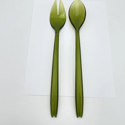 Green Acrylic Salad Serving Set 2 Piece Modern Kitchen Utensils Mid Century - Image 1 of 4