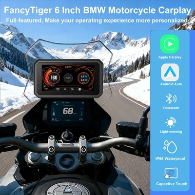 BMW Motorcycle CarPlay Android Auto 6" Touch Screen Waterproof GPS Quick Install - Image 1 of 4