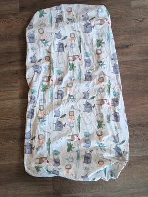 Pottery Barn Toddler Crib Fitted sheet watercolor Safari animal print Org Cotton - Image 1 of 4