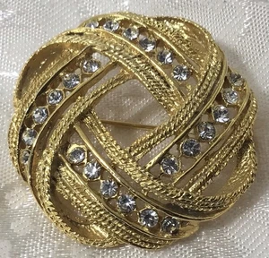 Vintage Gold Toned Infinity Knotted Rhinestone Broach MCM Classic Pin - Picture 1 of 4