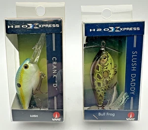 Lote de 2 señuelos H2O Xpress: agua superior exuberante "manivela D", rana toro "Slush Daddy" nuevo en caja - Imagen 1 de 8