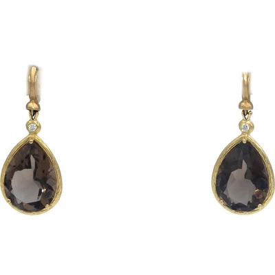 Brincos pendurados de ouro amarelo 14k com gota de diamante e quartzo esfumaçado VS 0,07 CT - Imagem 1 de 3