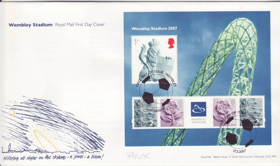 GB Stamps First Day Cover Wembley Stadium MS, sport, rose, Lions, arch SHS 2007 - Image 1 of 1