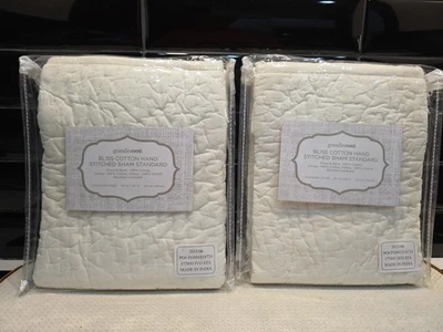 2 Grandinroad Bliss Cotton Hand Stitched Shams Standard Ivory 177893 100% Cotton - Image 1 of 4